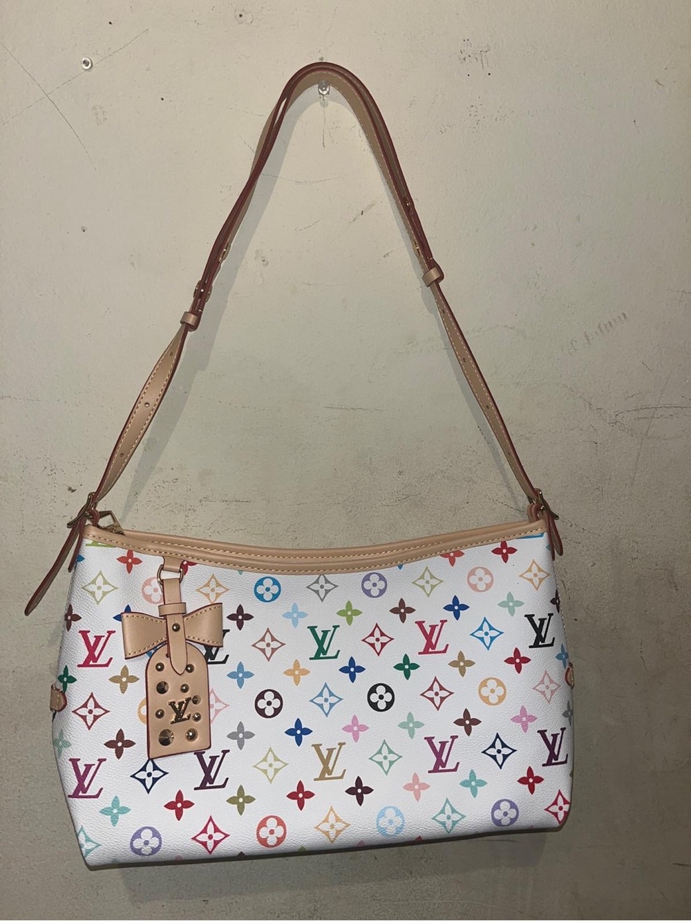Cute fashion  Multicolor Monogram Canvas Shoulder Bag - White